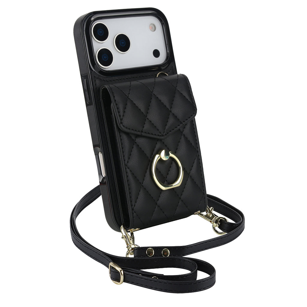 Quilted Genuine Leather Kickstand Case For iPhone