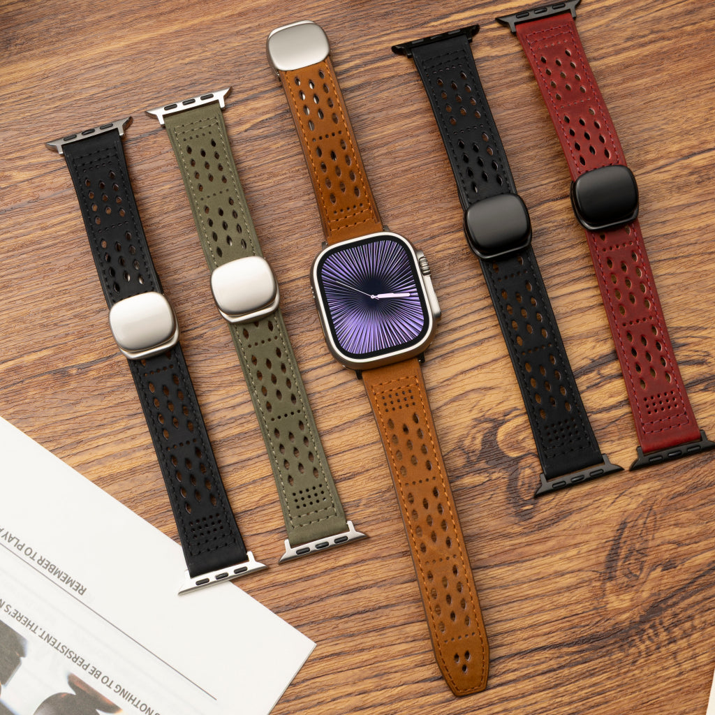 Breathable Perforated Leather Strap For Apple Watch