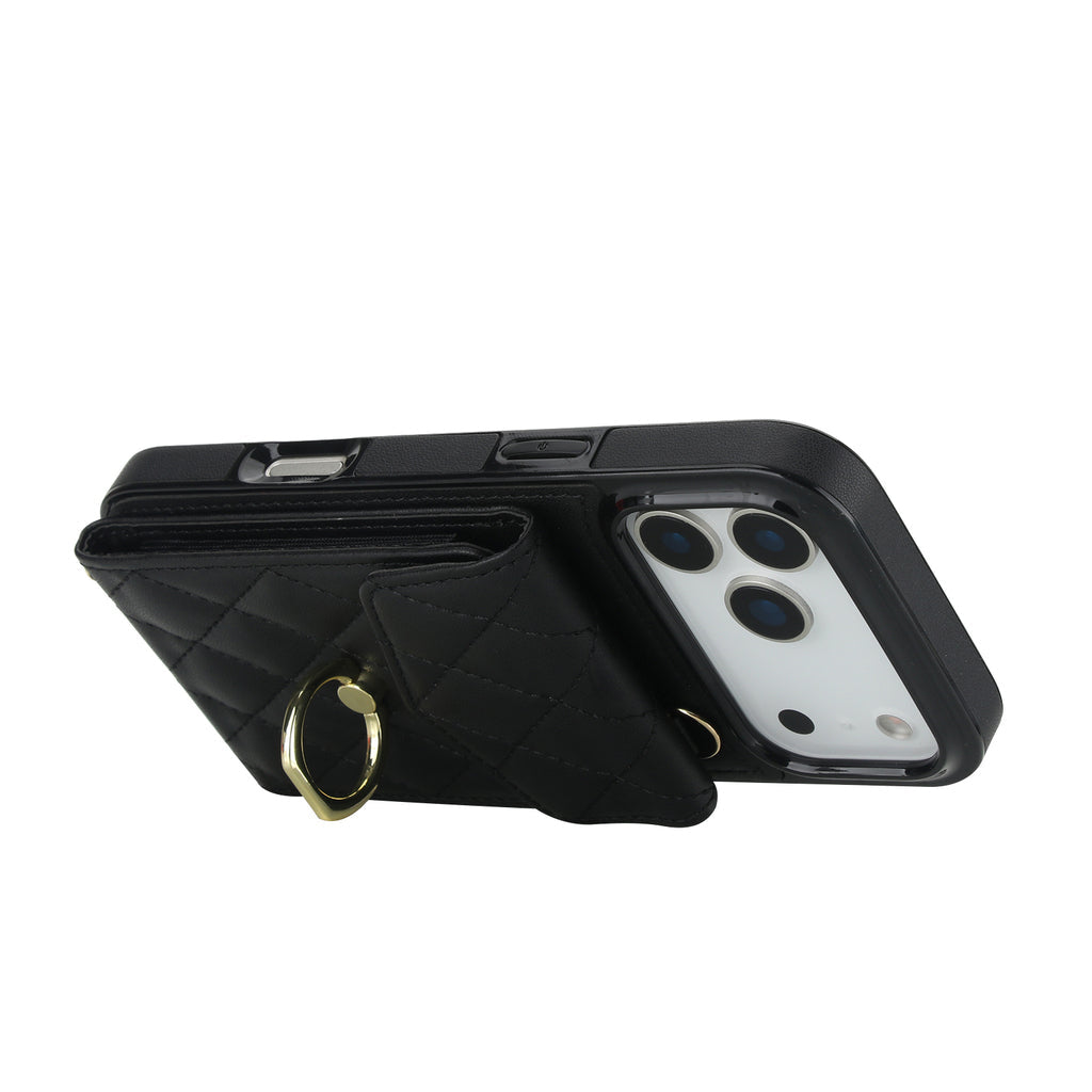 Quilted Genuine Leather Kickstand Case For iPhone