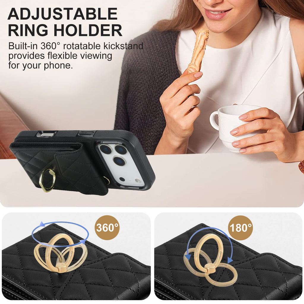 Quilted Genuine Leather Kickstand Case For iPhone