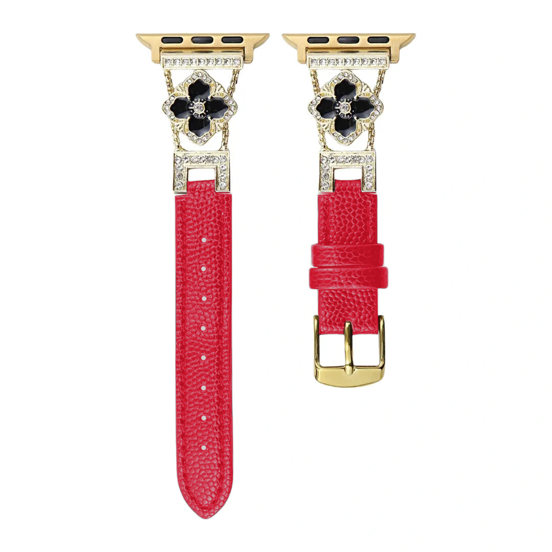 Elegant Floral Leather Band For Apple Watch