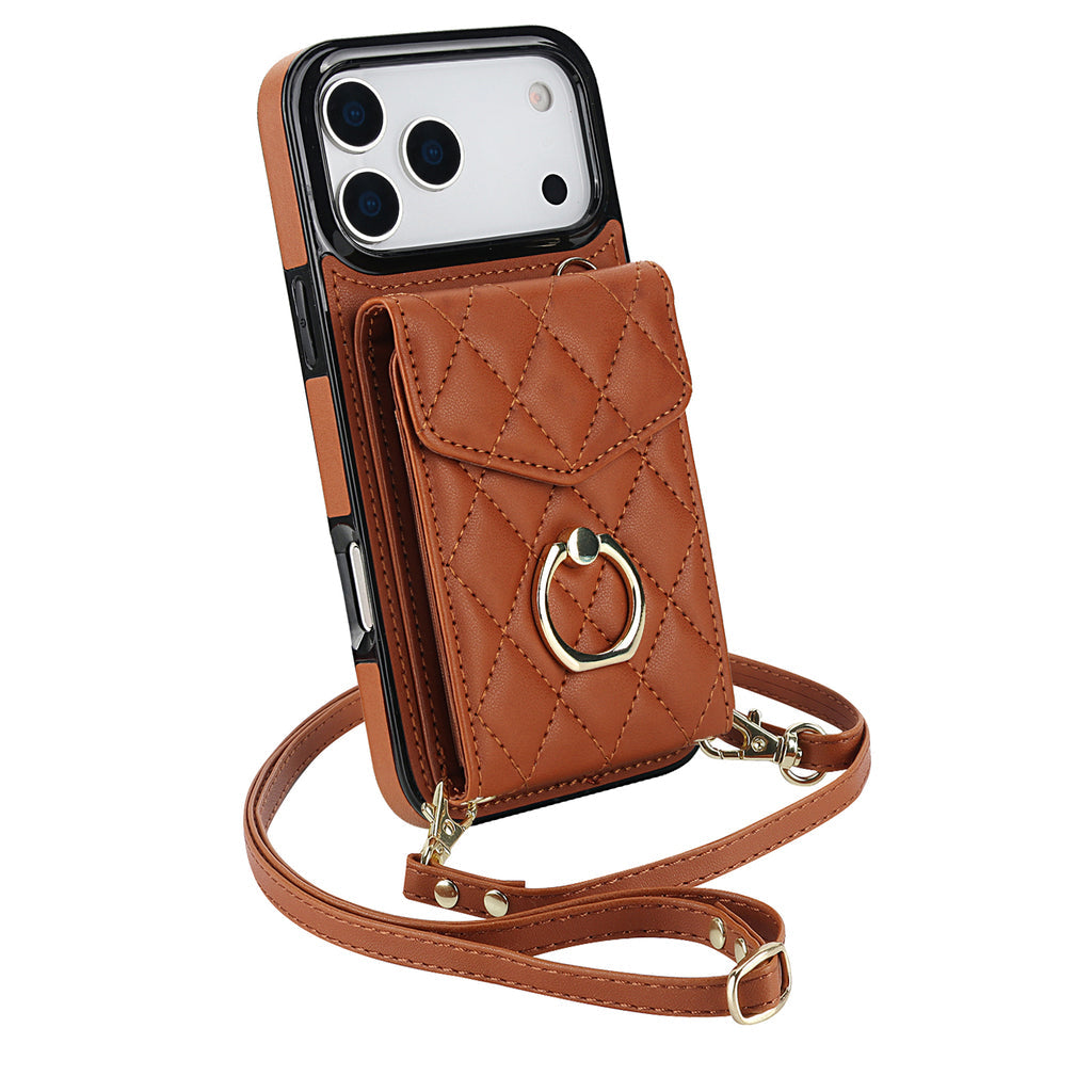 Quilted Genuine Leather Kickstand Case For iPhone