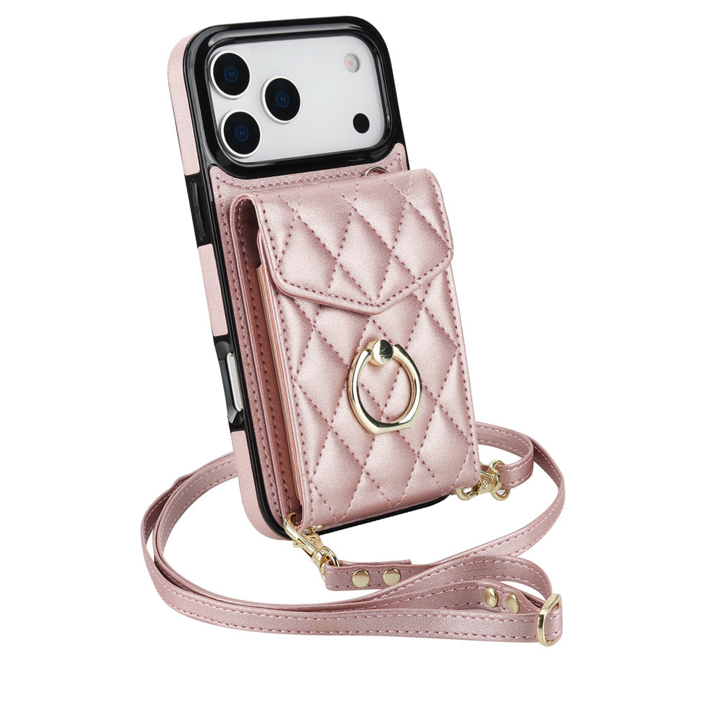 Quilted Genuine Leather Kickstand Case For iPhone