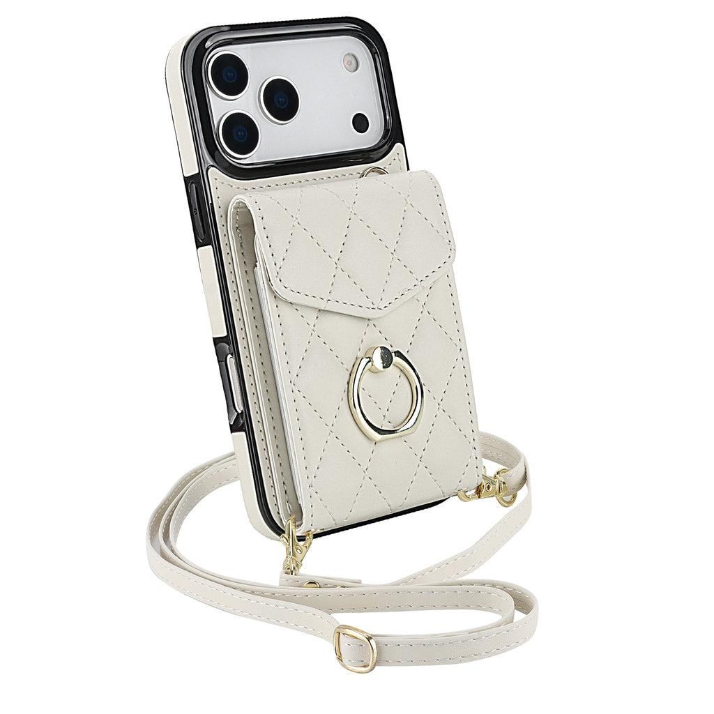 Quilted Genuine Leather Kickstand Case For iPhone