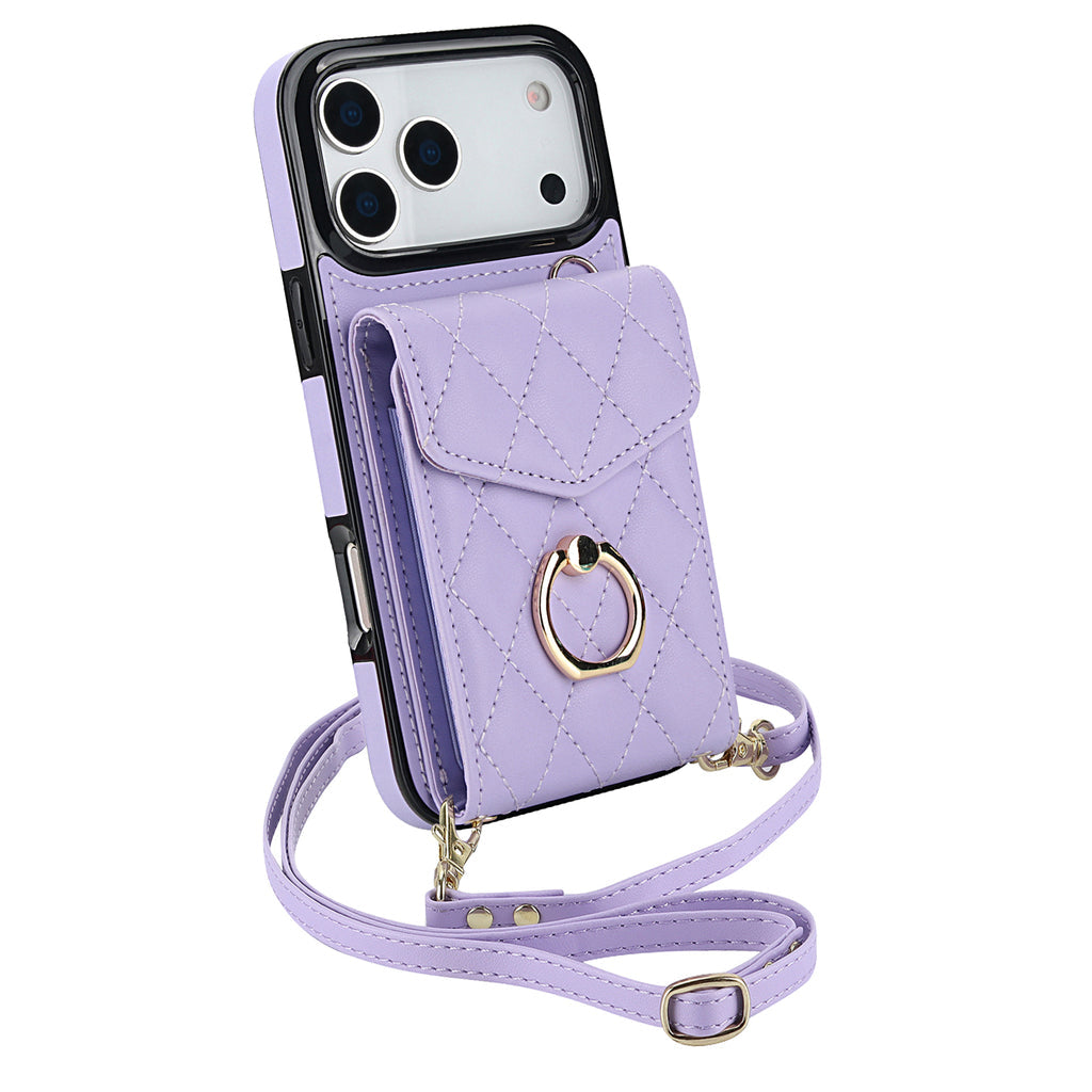 Quilted Genuine Leather Kickstand Case For iPhone