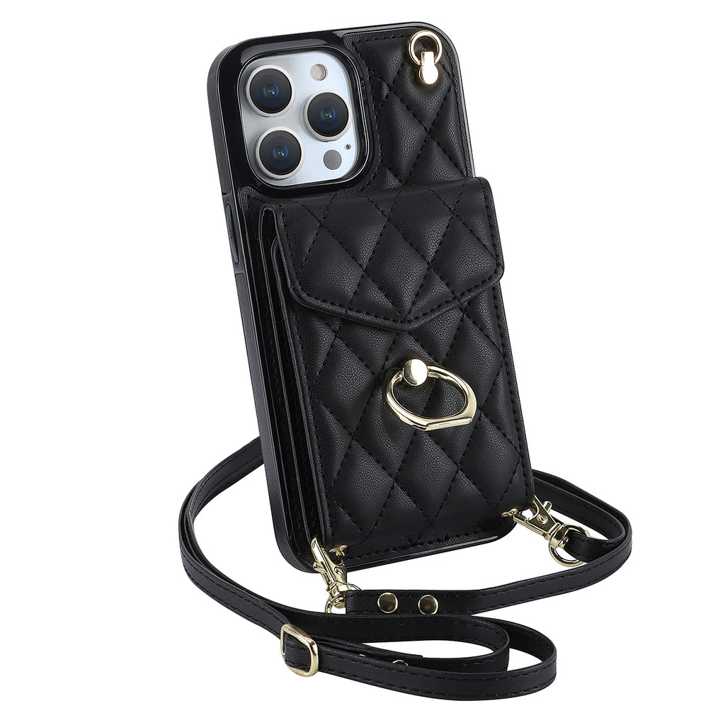 Quilted Genuine Leather Kickstand Case For iPhone