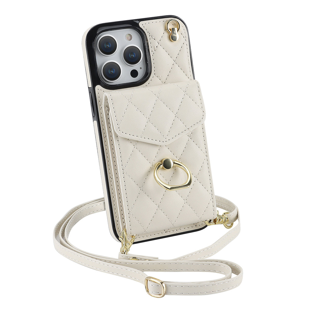 Quilted Genuine Leather Kickstand Case For iPhone