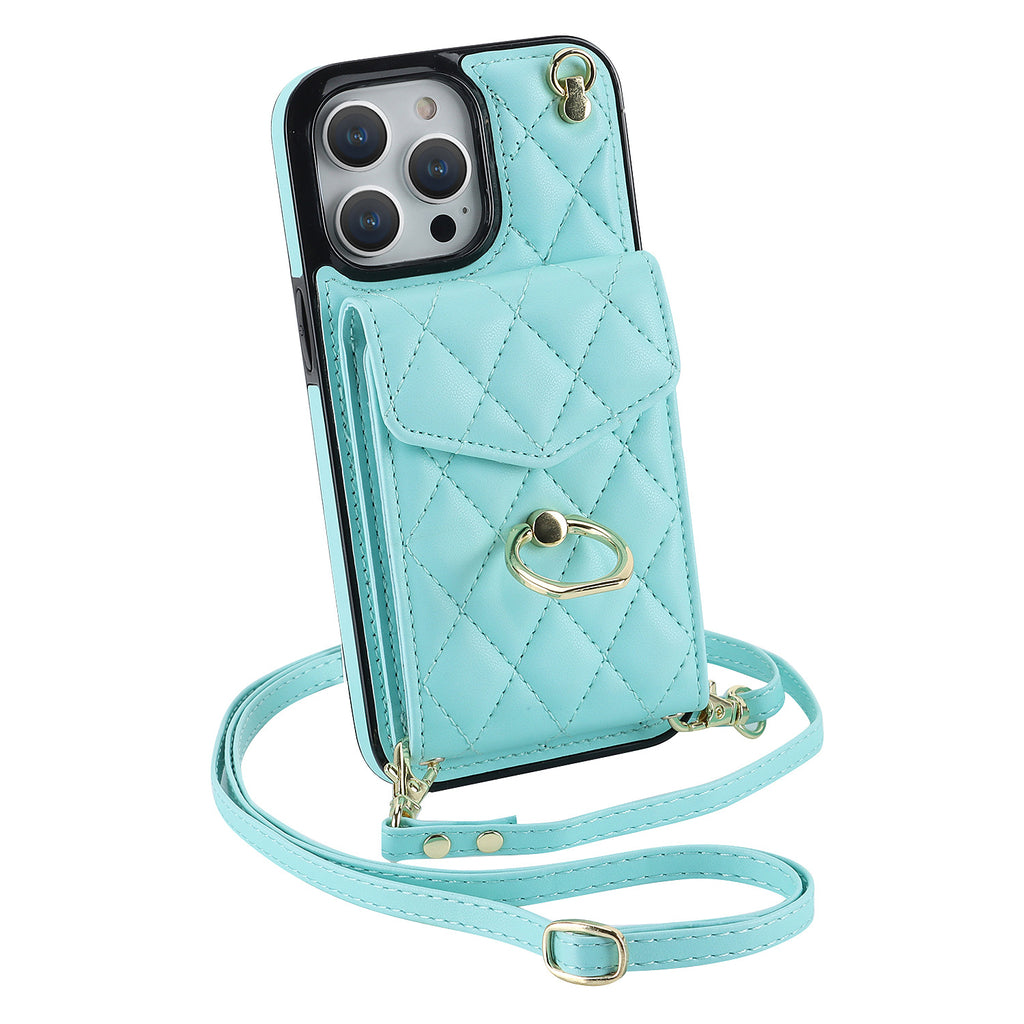 Quilted Genuine Leather Kickstand Case For iPhone