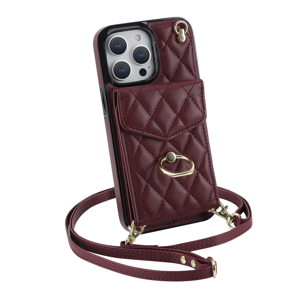 Quilted Genuine Leather Kickstand Case For iPhone