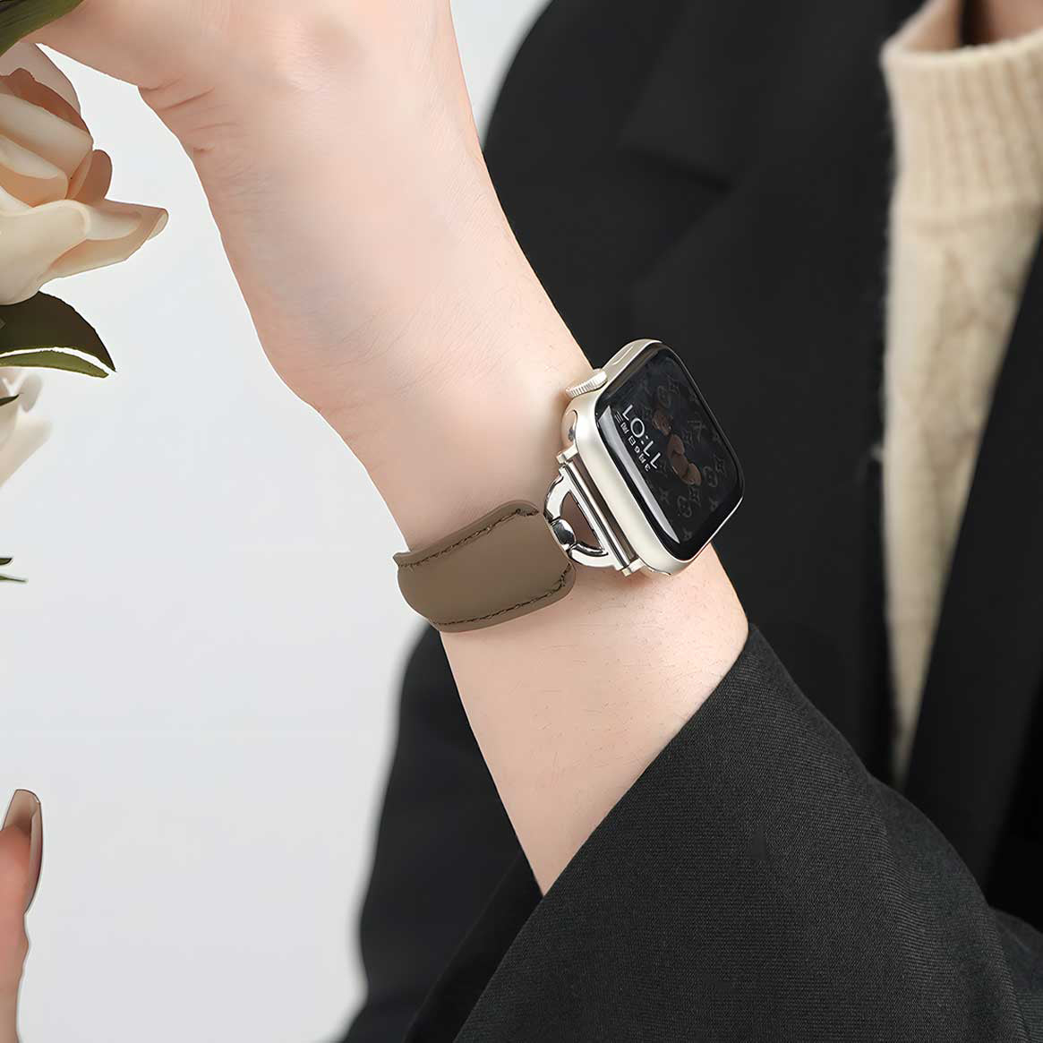 Leather Ring Buckle Band For Apple Watch