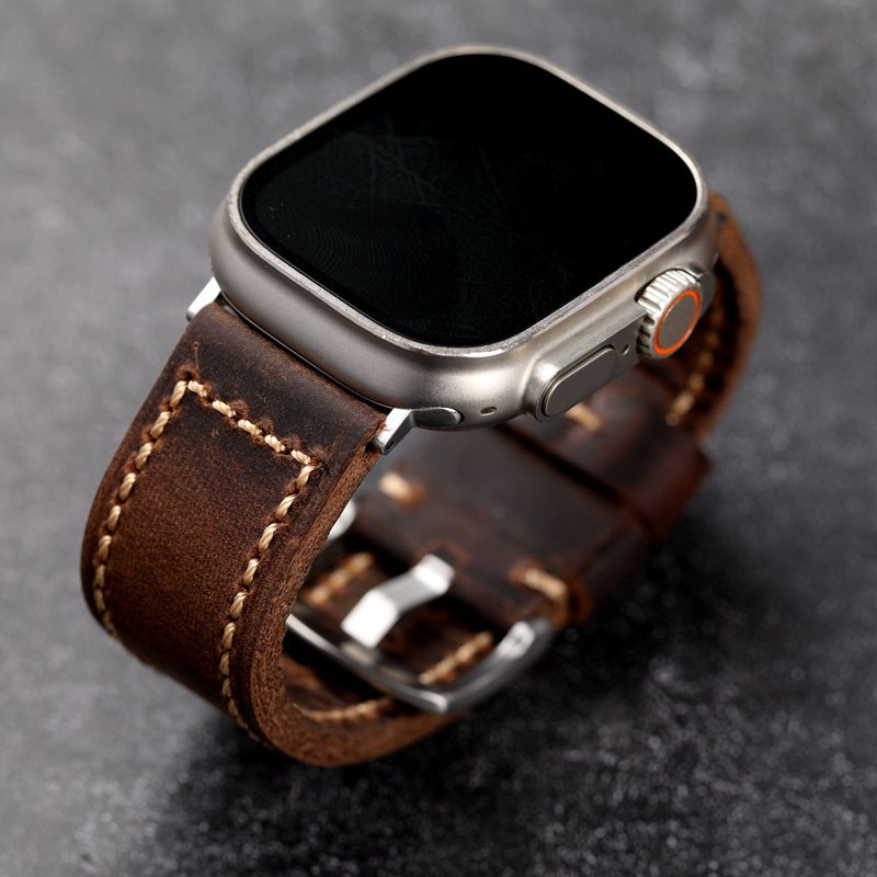 Walnut Brown Leather Band For Apple Watch