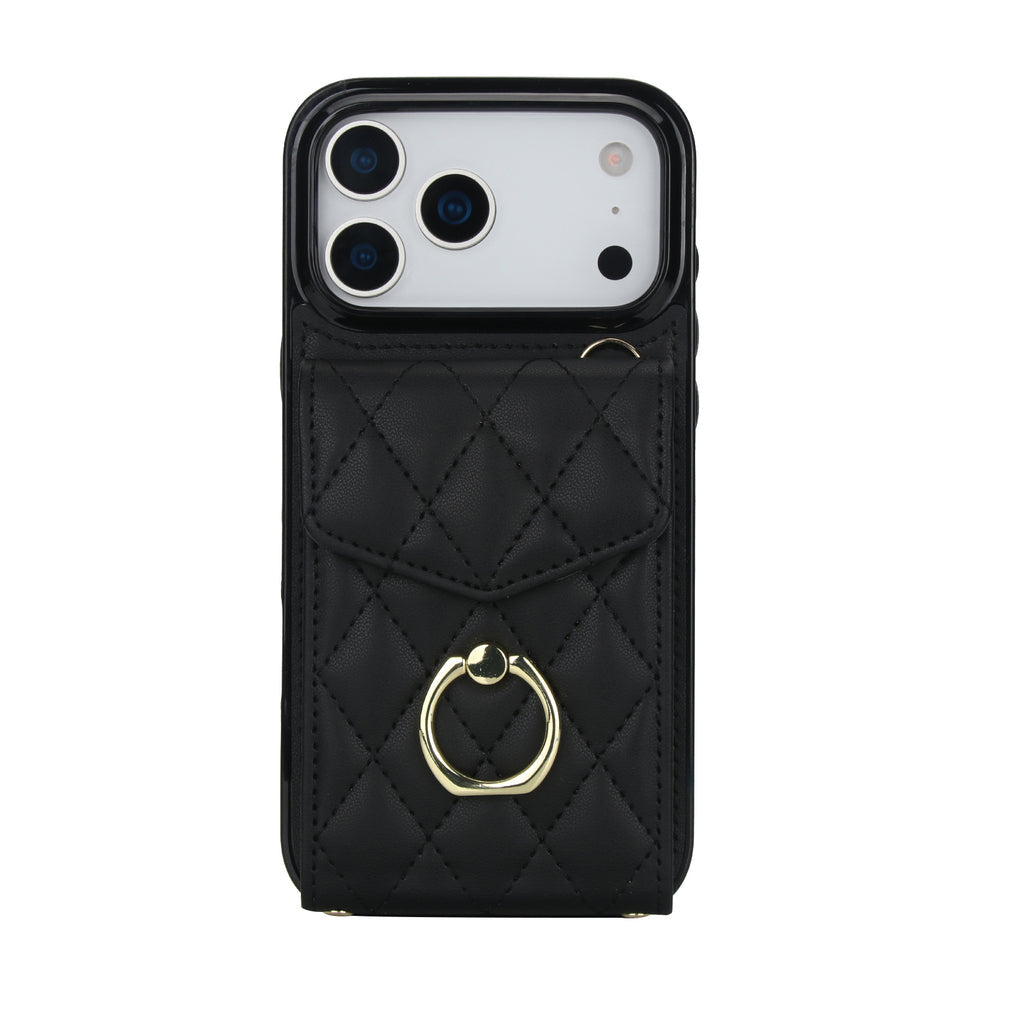 Quilted Genuine Leather Kickstand Case For iPhone