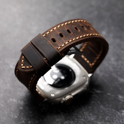 Walnut Brown Leather Band For Apple Watch