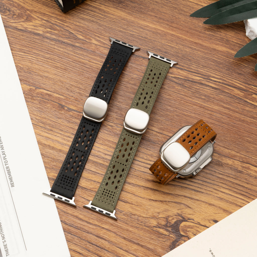 Breathable Perforated Leather Strap For Apple Watch