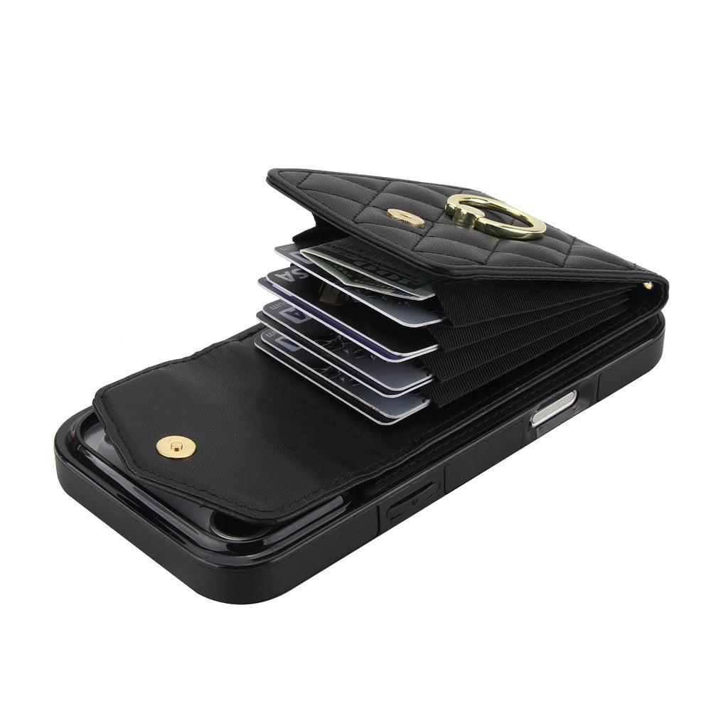 Quilted Genuine Leather Kickstand Case For iPhone