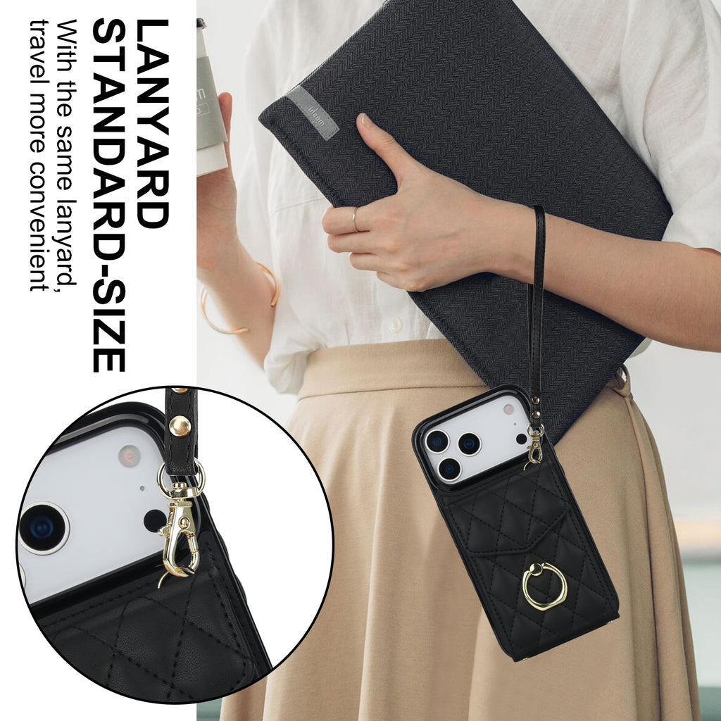 Quilted Genuine Leather Kickstand Case For iPhone