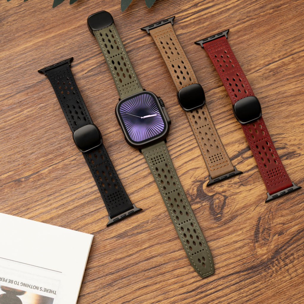 Breathable Perforated Leather Strap For Apple Watch