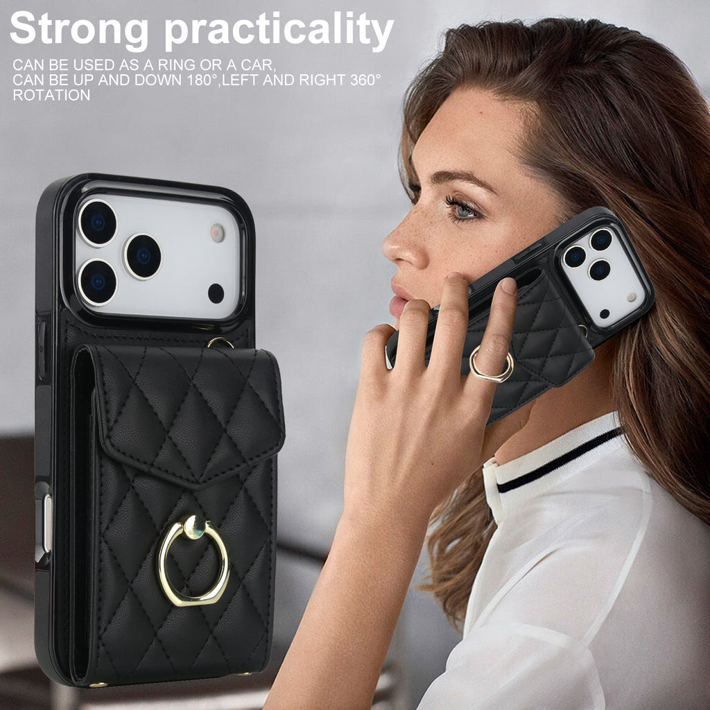 Quilted Genuine Leather Kickstand Case For iPhone