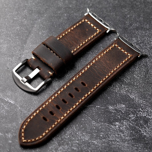 Walnut Brown Leather Band For Apple Watch