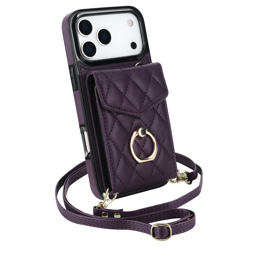 Quilted Genuine Leather Kickstand Case For iPhone