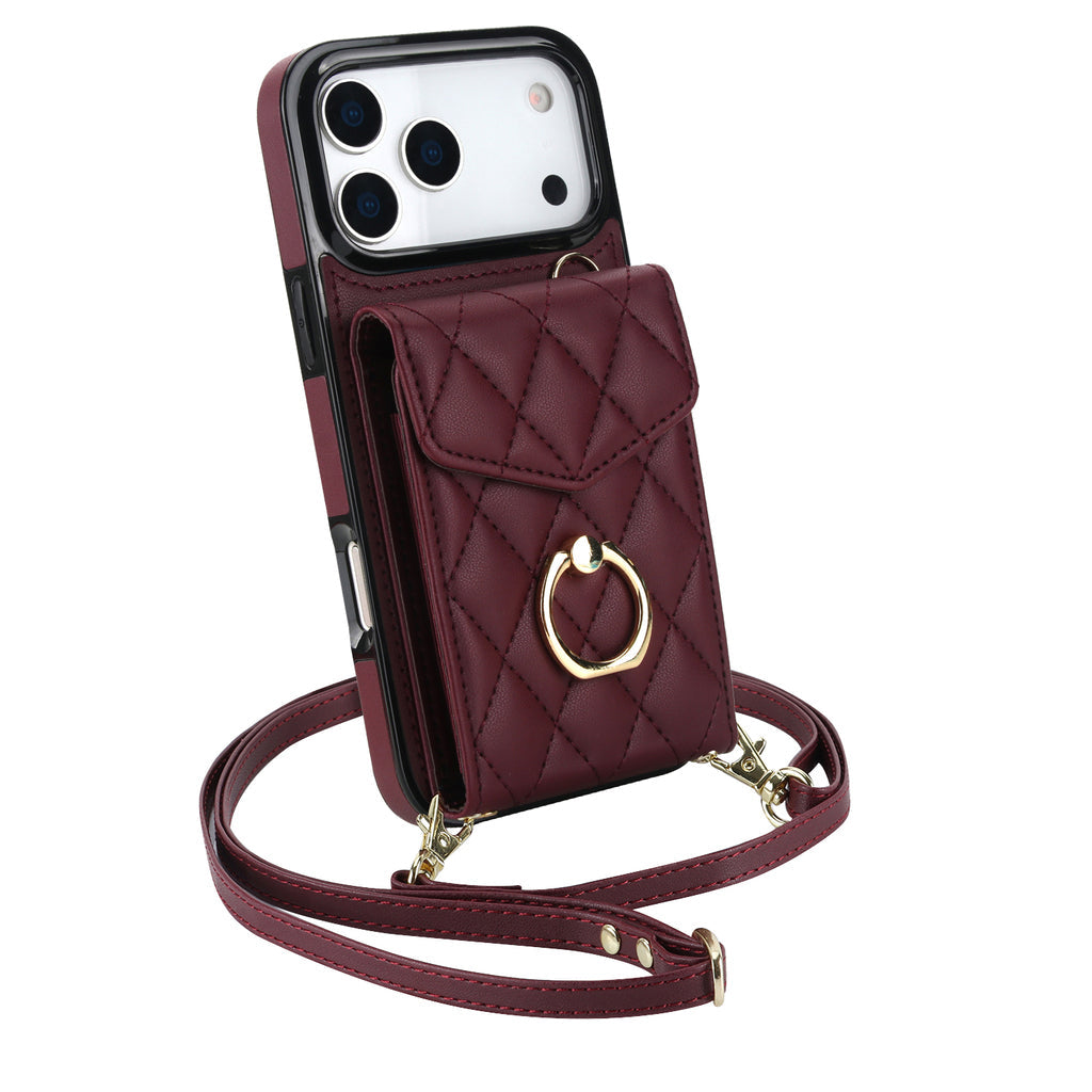 Quilted Genuine Leather Kickstand Case For iPhone