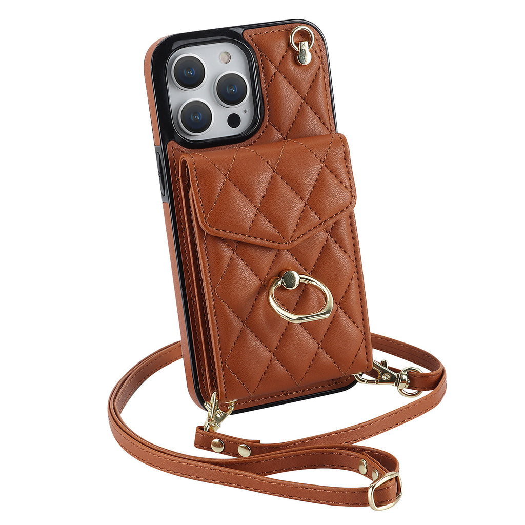 Quilted Genuine Leather Kickstand Case For iPhone