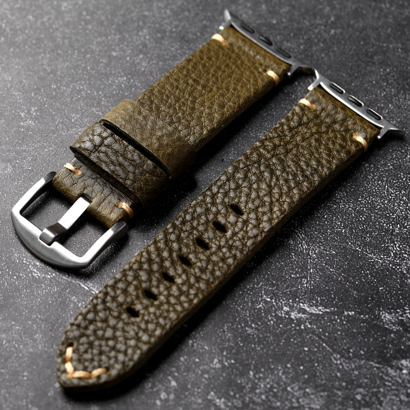 ArmyGreen Pebbled Leather Strap For Apple Watch