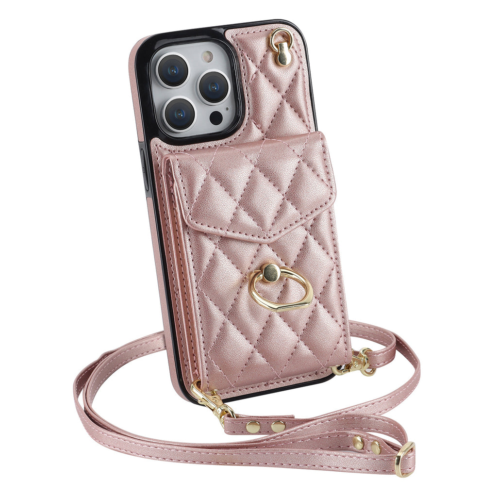 Quilted Genuine Leather Kickstand Case For iPhone