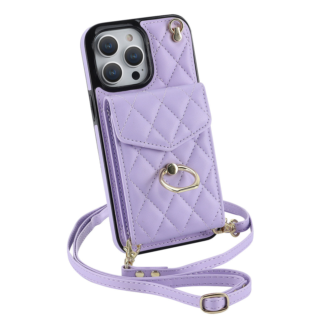 Quilted Genuine Leather Kickstand Case For iPhone