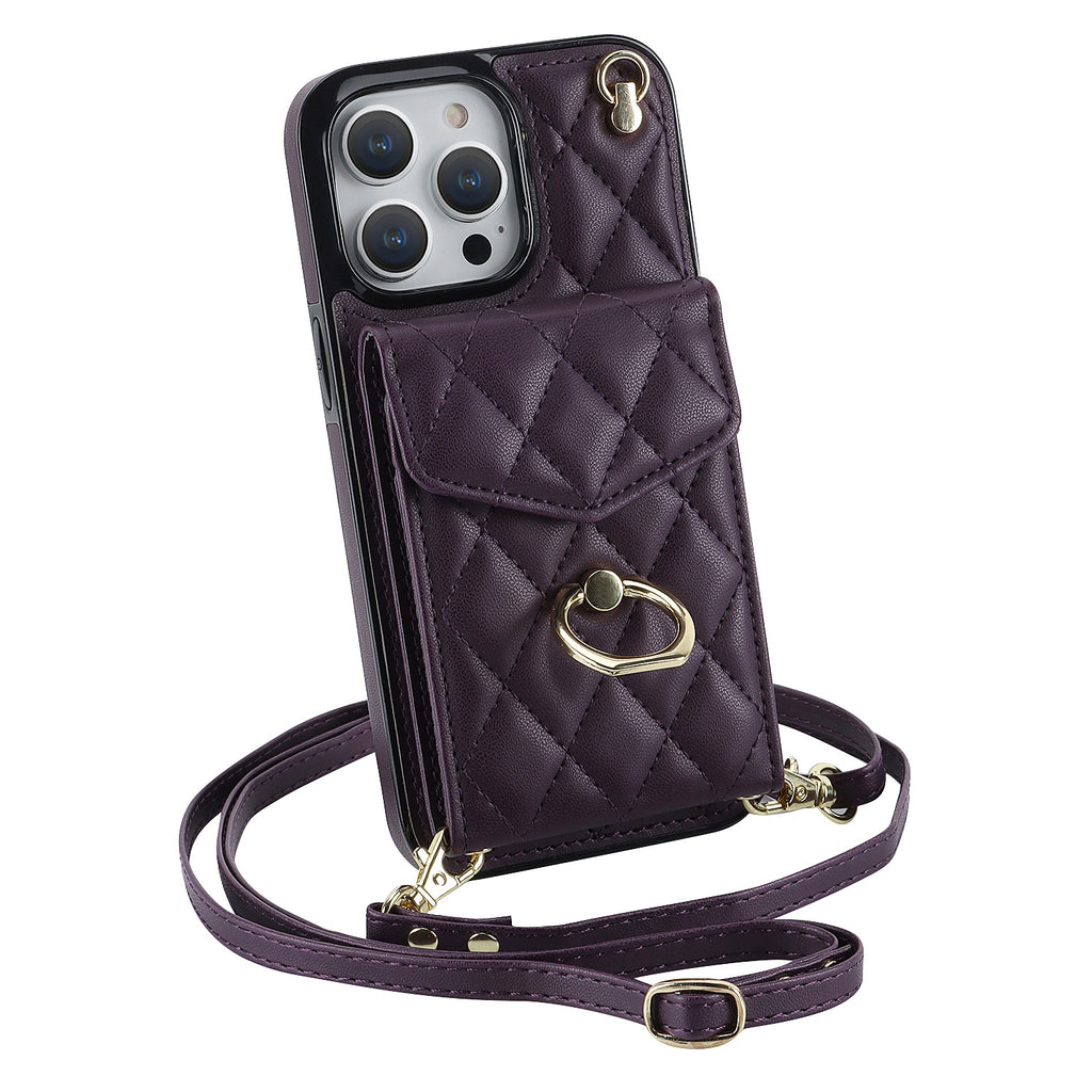 Quilted Genuine Leather Kickstand Case For iPhone