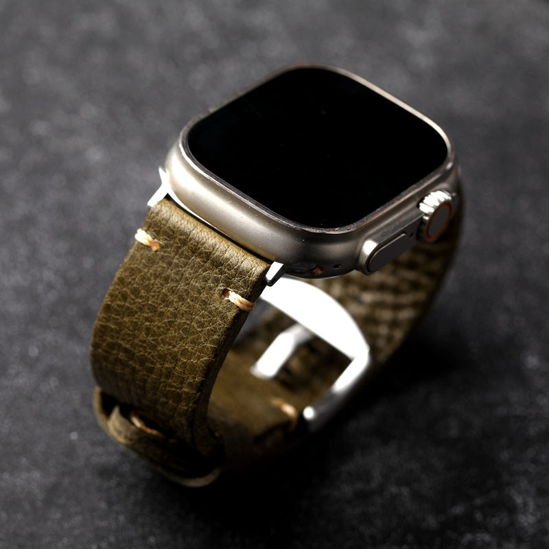 ArmyGreen Pebbled Leather Strap For Apple Watch