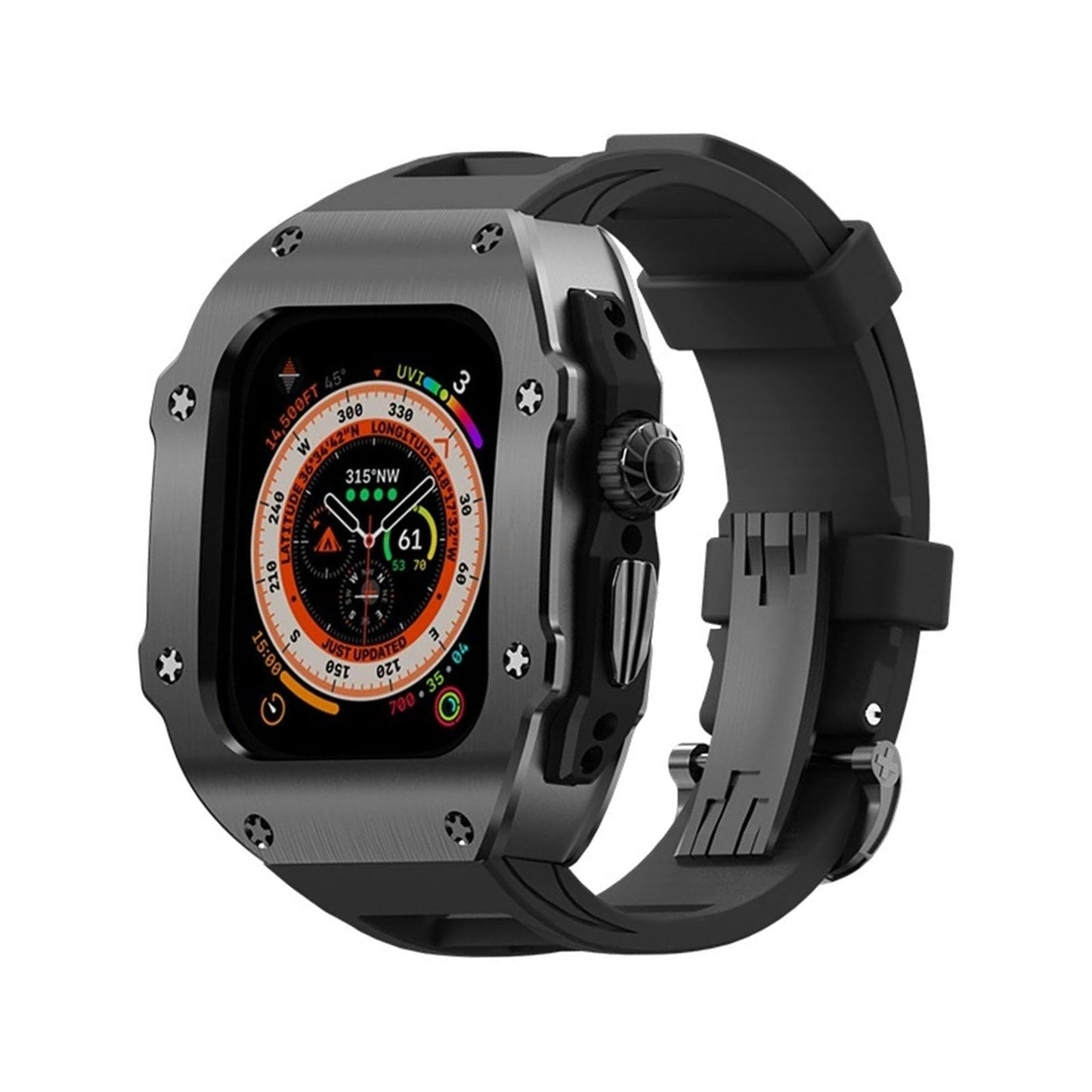 RM Vanguard Series - Fluororubber Band Stainless steel Case For Apple Watch Ultra