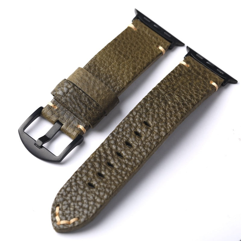 ArmyGreen Pebbled Leather Strap For Apple Watch