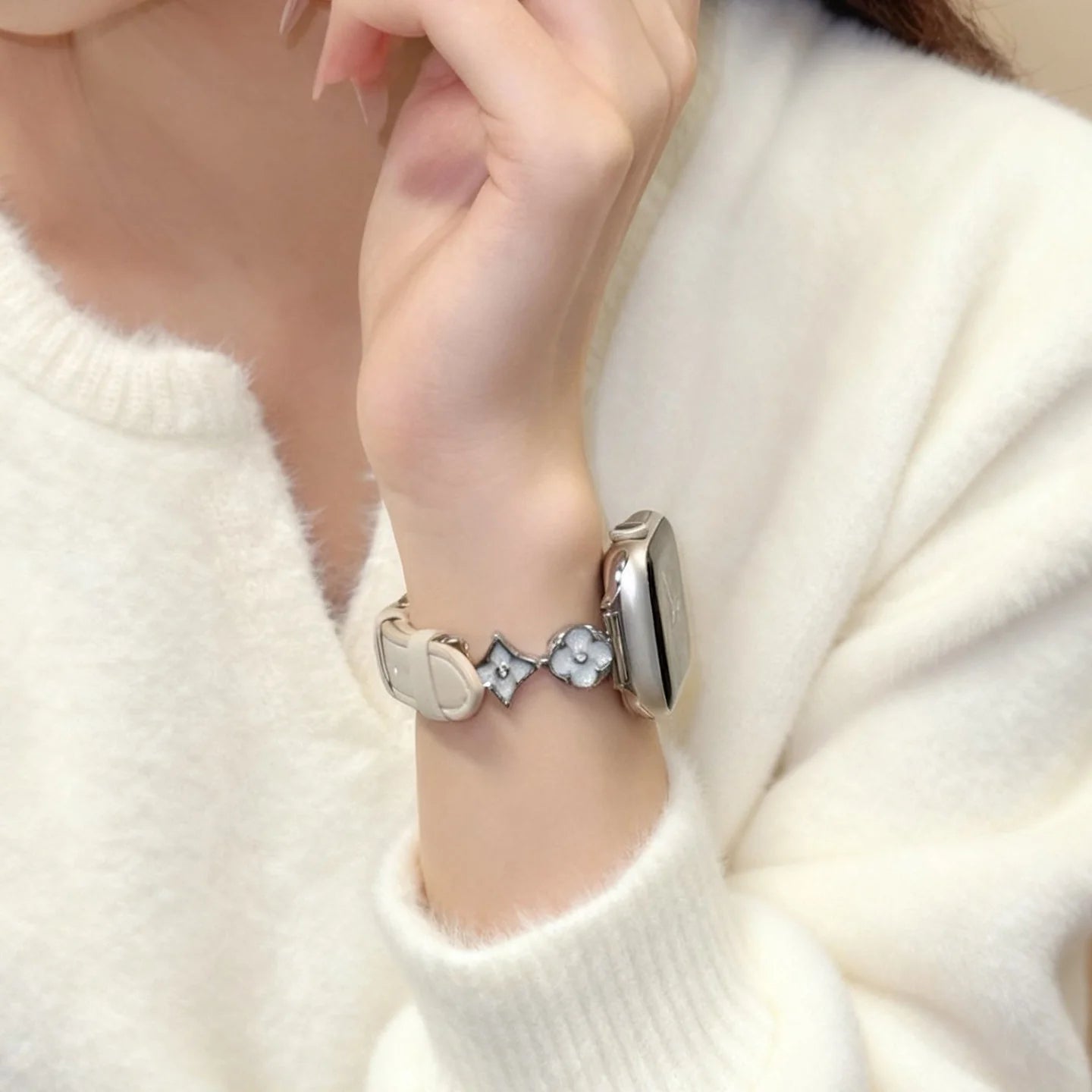 Cross Flower Leather Strap For Apple Watch