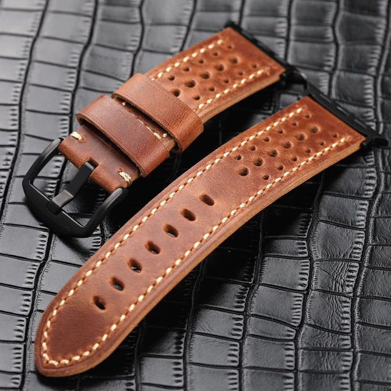 Vintage Racing Leather Band For Apple Watch