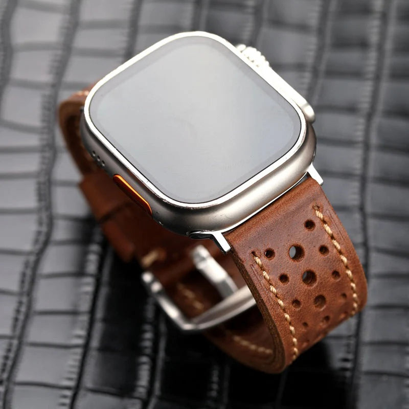 Vintage Racing Leather Band For Apple Watch