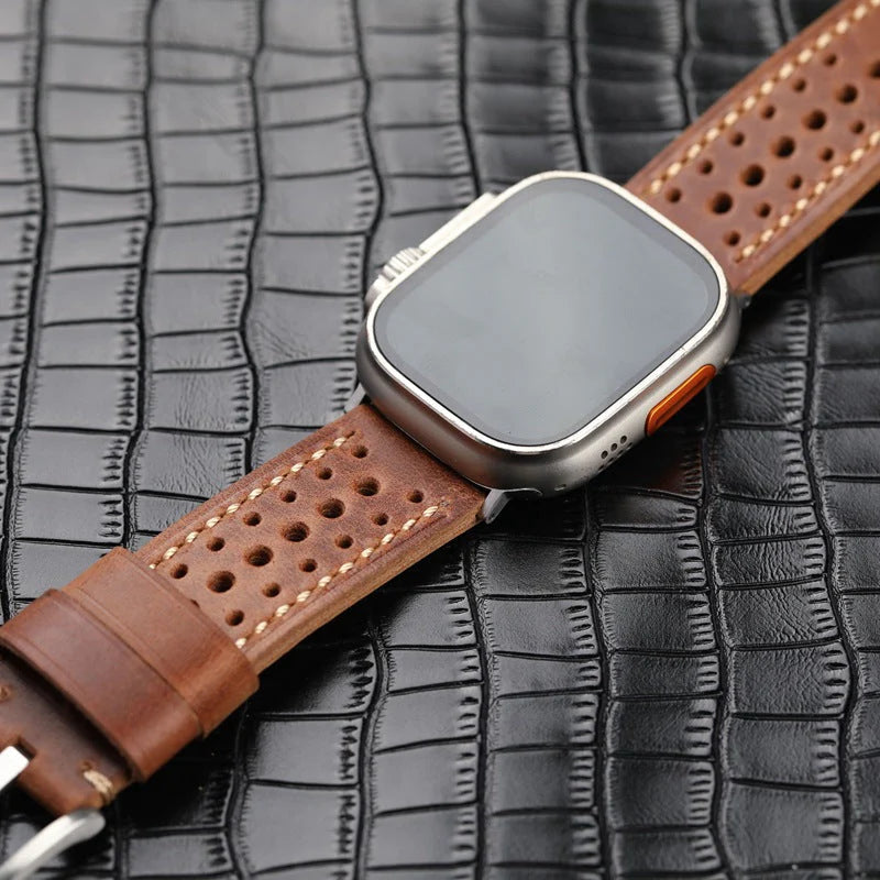 Vintage Racing Leather Band For Apple Watch