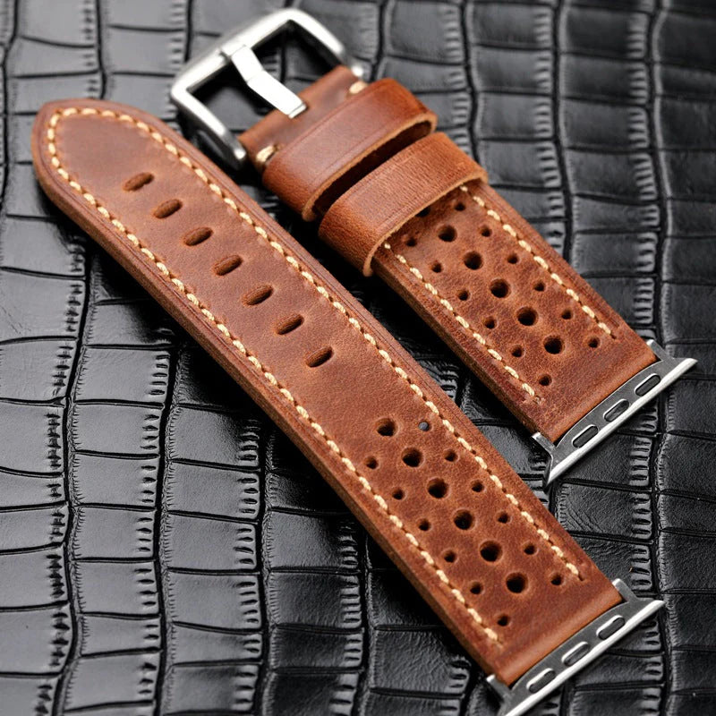 Vintage Racing Leather Band For Apple Watch
