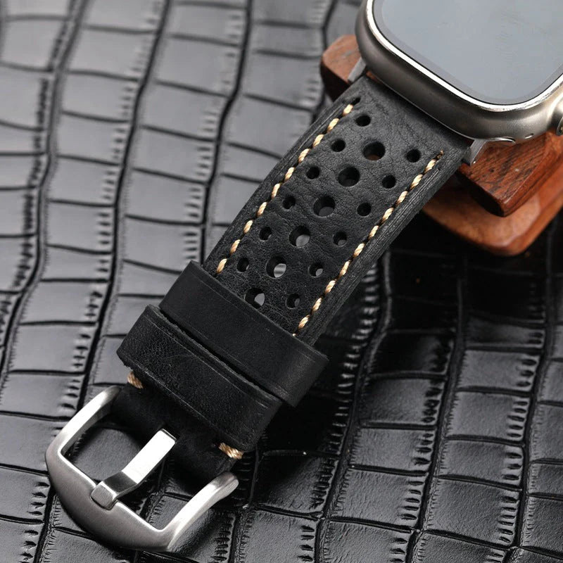 Vintage Racing Leather Band For Apple Watch