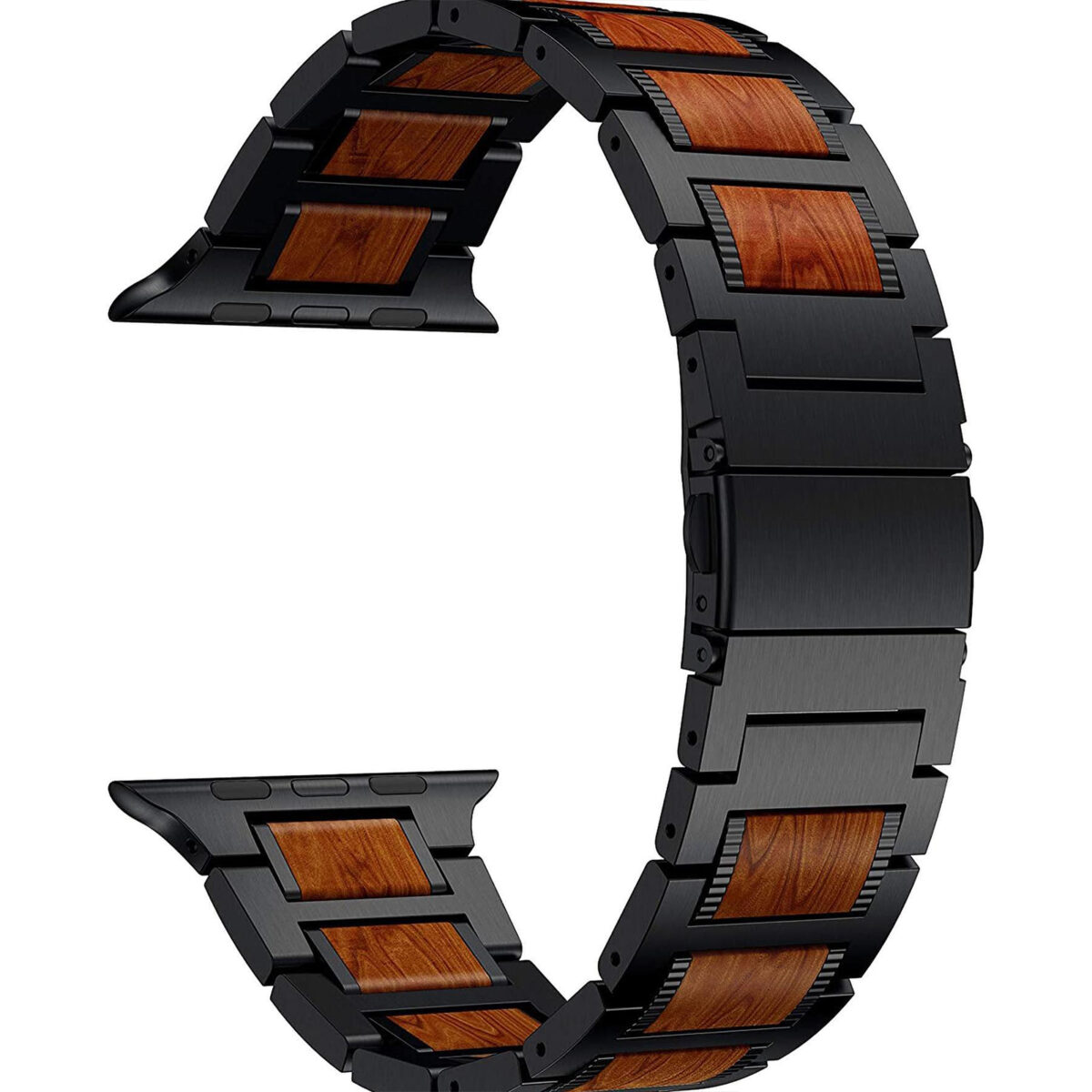 Natural Red Sandalwood & Metal Watch Band