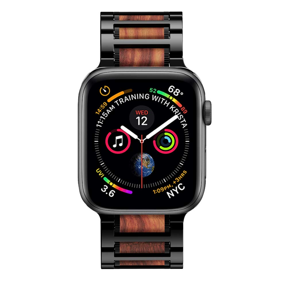 Natural Red Sandalwood & Metal Watch Band