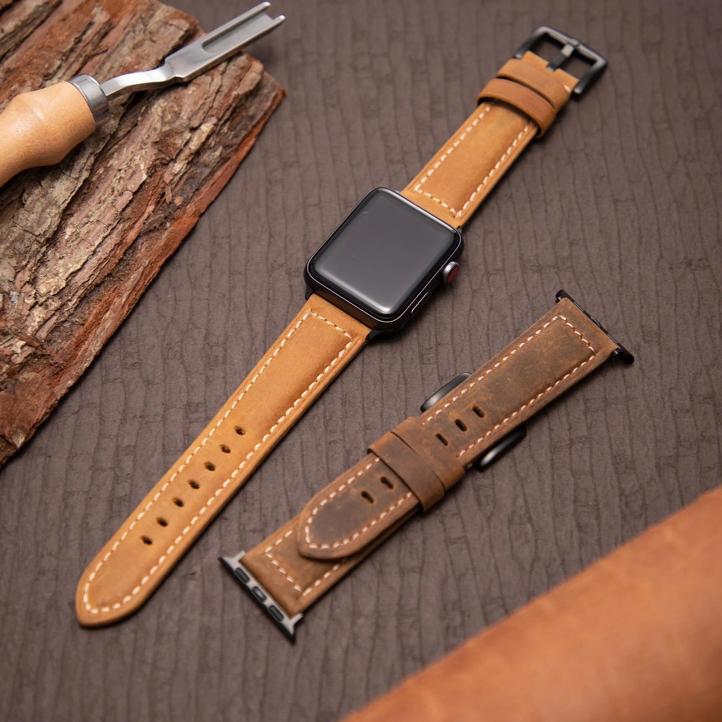 Vintage Leather Apple Watch Band - Frosted design